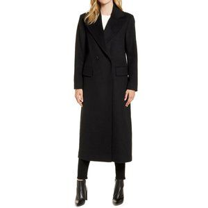 $500 KRISTEN BLAKE Double Breasted wool blend Maxi Long Coat BLACK